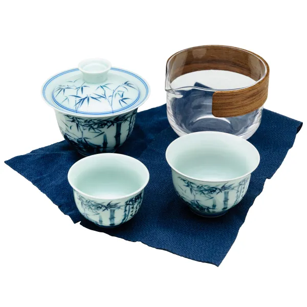 Produkt Souprava cestovní sklo a porcelán s gaiwanem bambus Obrázek